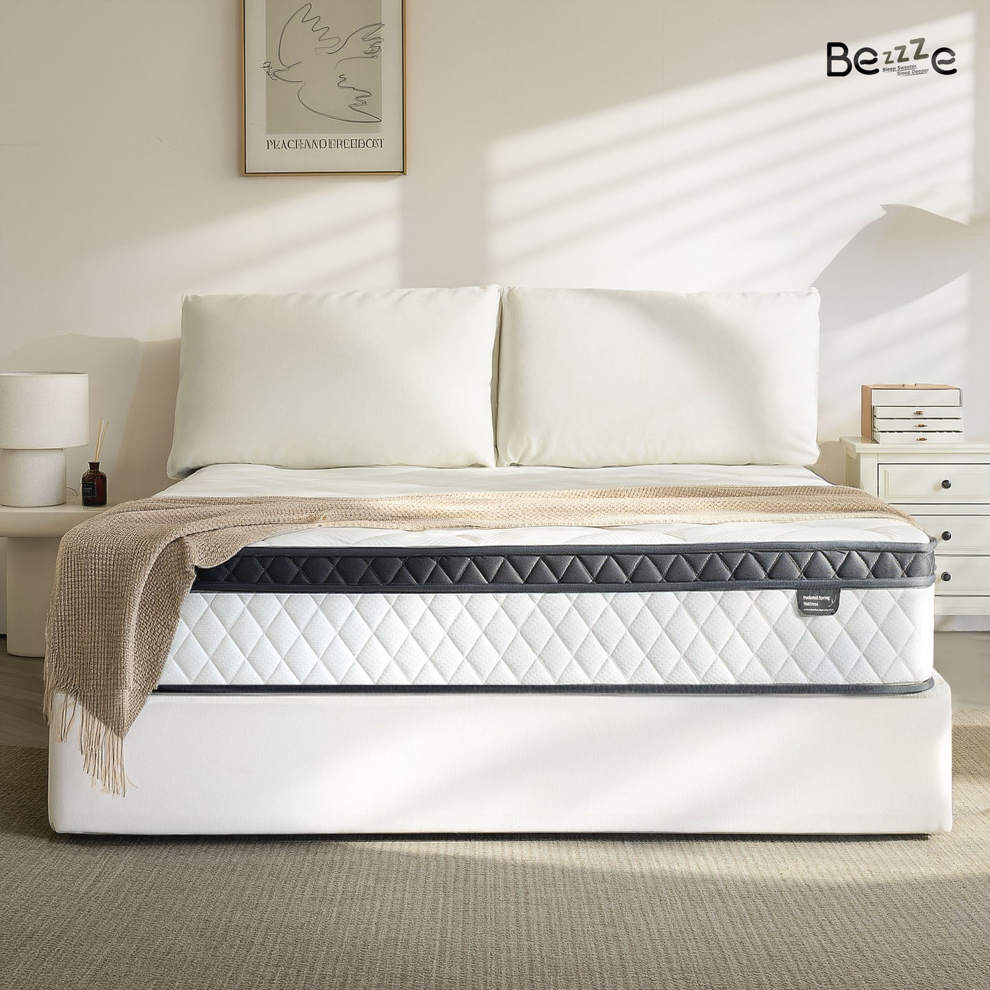 Bezzze 10-12 Inch Queen Size Mattress - CertiPUR-US Certified Hybrid Memory Foam for Back Pain Relief, Medium Firm Support & Motion Isolation