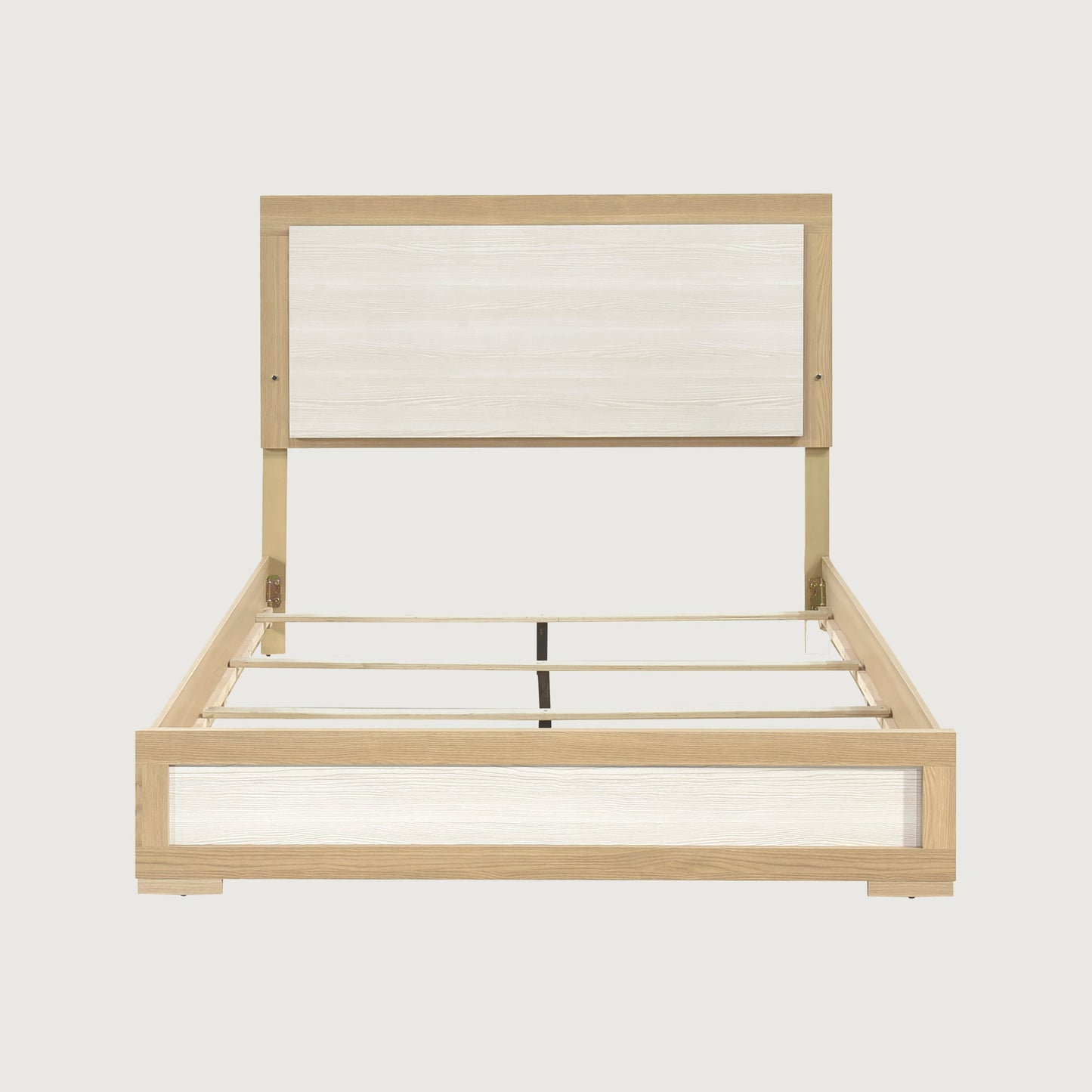 Bezzze Bed Frame, Contemporary Natural and White Finish, Queen Size