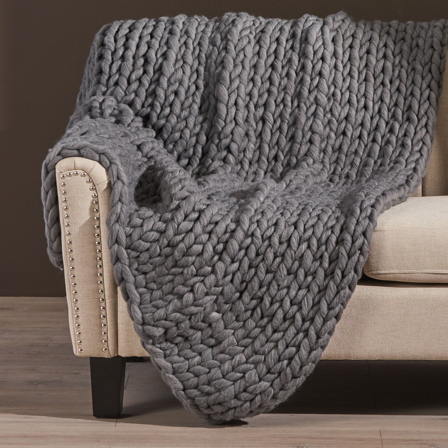 Bezzze Knit Throw, Solid Neutral Vibe Textured Blanket for Home Decor, 50 x 60 in, Light Grey