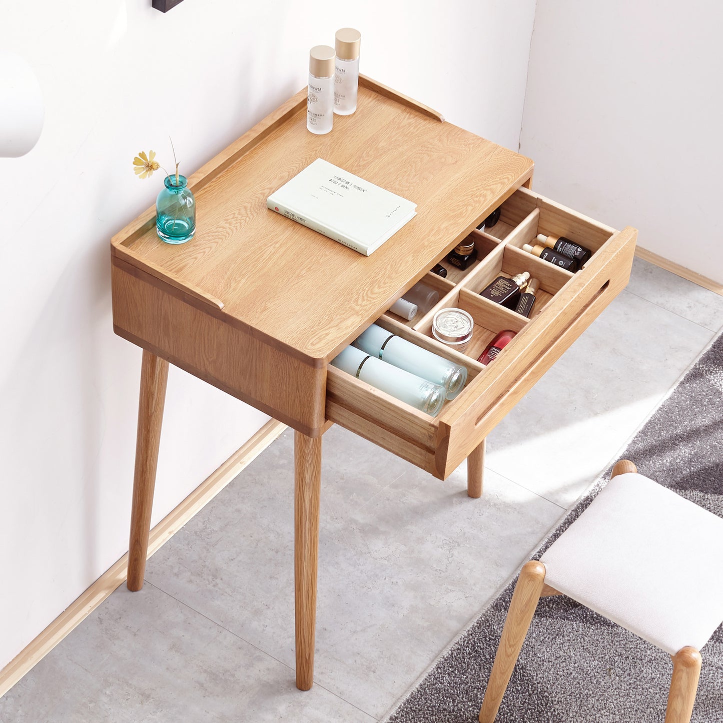 Bezzze Makeup Vanity Desk with Pull-Out Drawer, Solid Wood Vanity Desk for bedrooms
