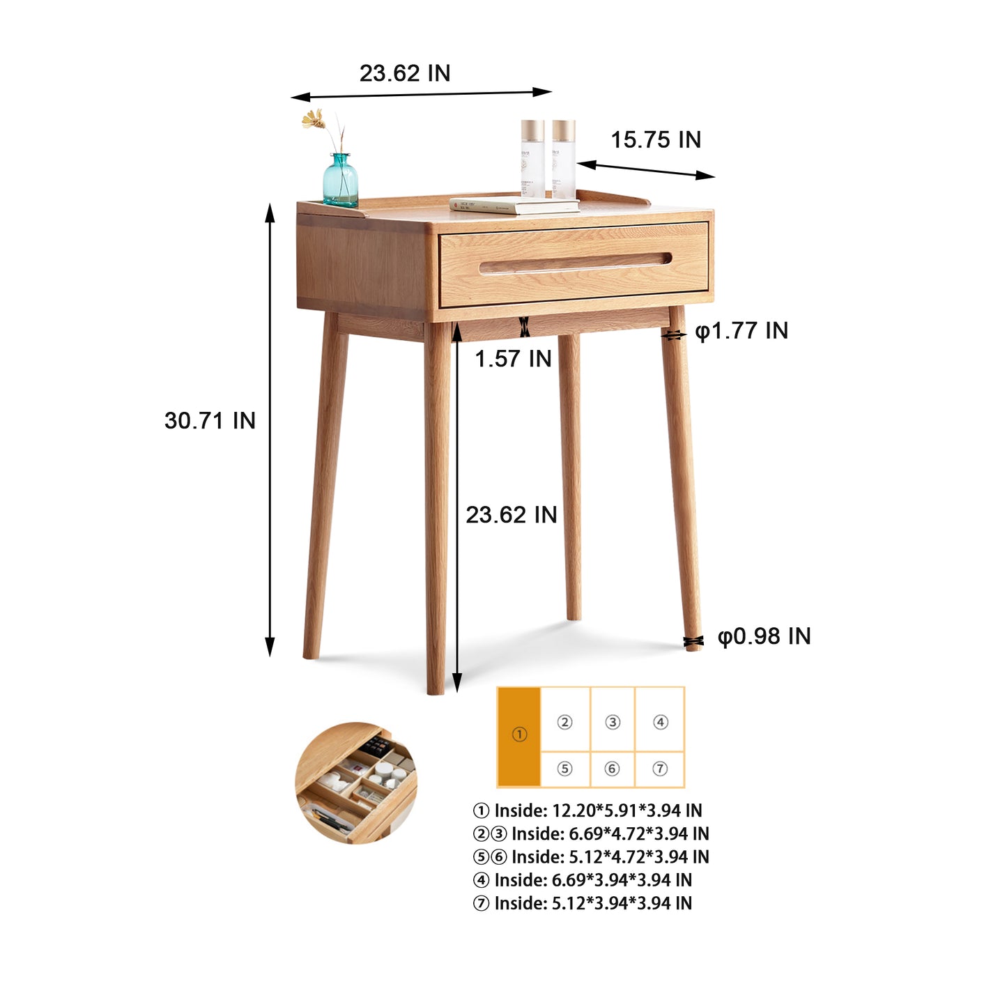 Bezzze Makeup Vanity Desk with Pull-Out Drawer, Solid Wood Vanity Desk for bedrooms