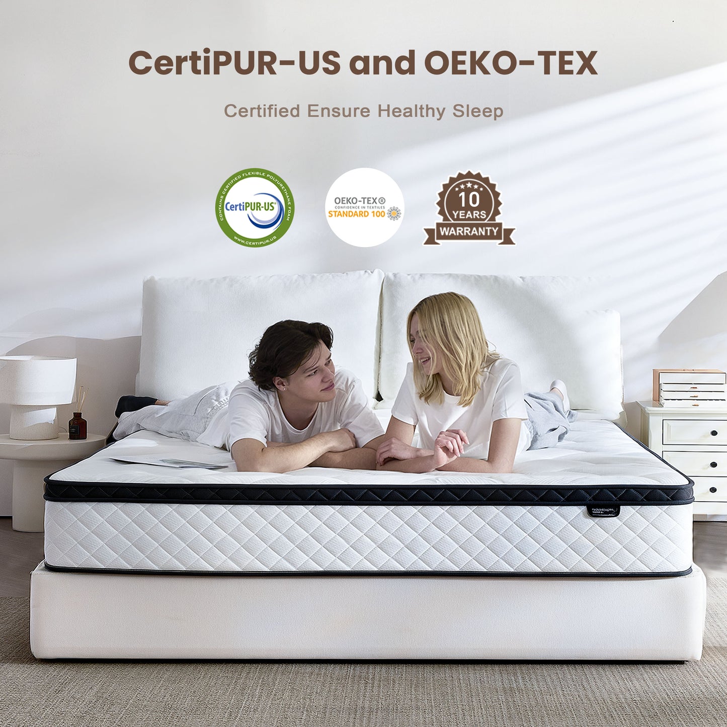 Bezzze 10-12 Inch Queen Size Mattress - CertiPUR-US Certified Hybrid Memory Foam for Back Pain Relief, Medium Firm Support & Motion Isolation