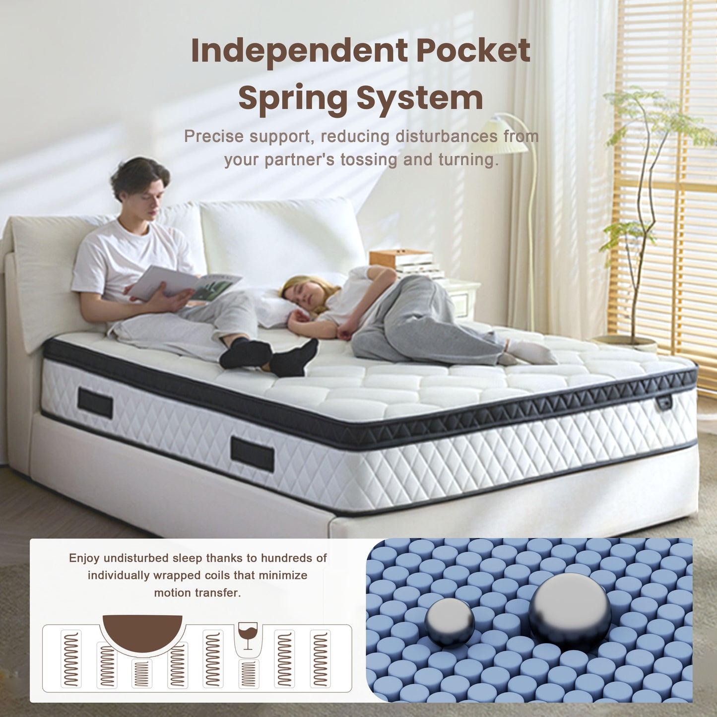 Bezzze 10-12 Inch Queen Size Mattress - CertiPUR-US Certified Hybrid Memory Foam for Back Pain Relief, Medium Firm Support & Motion Isolation