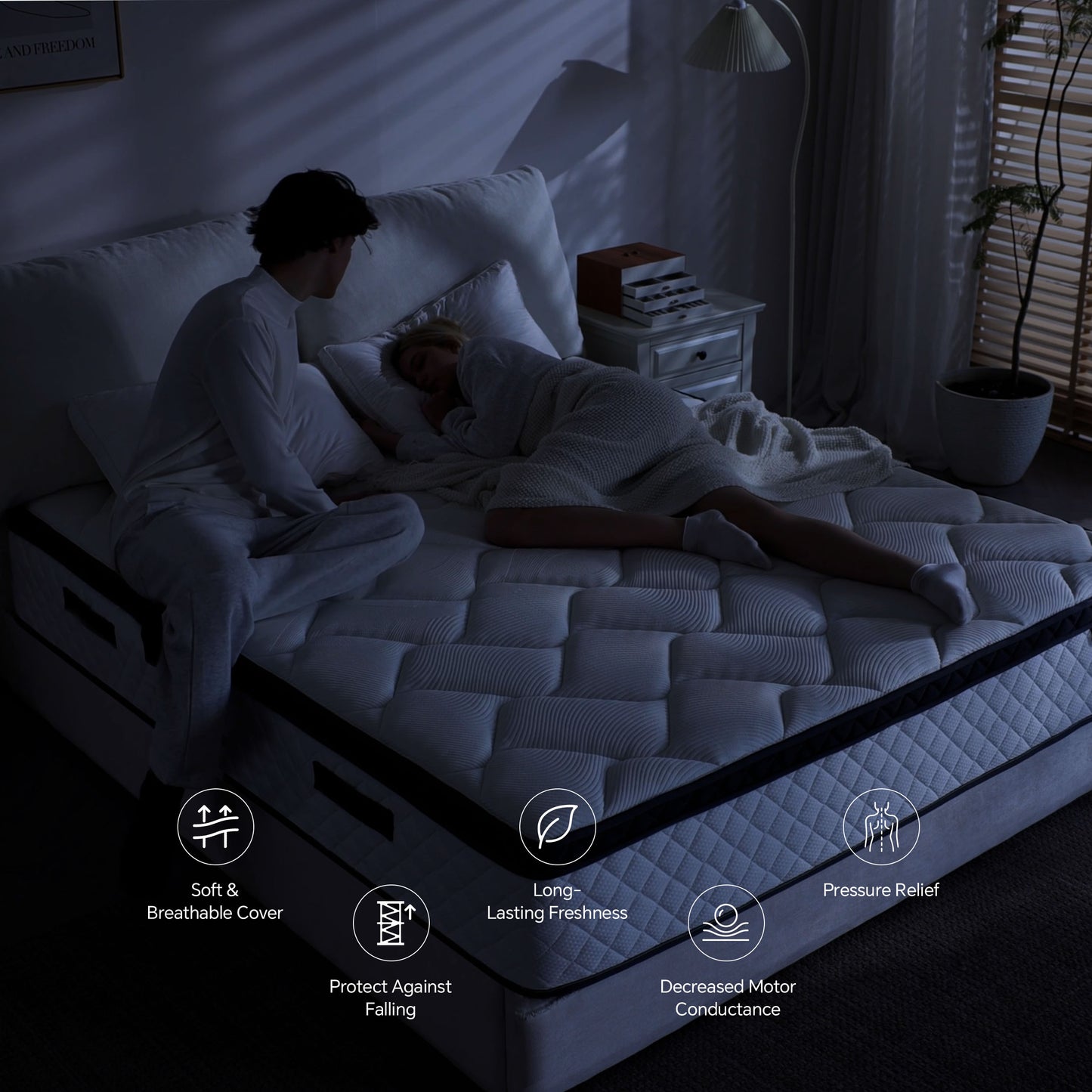 Bezzze 10-12 Inch Queen Size Mattress - CertiPUR-US Certified Hybrid Memory Foam for Back Pain Relief, Medium Firm Support & Motion Isolation