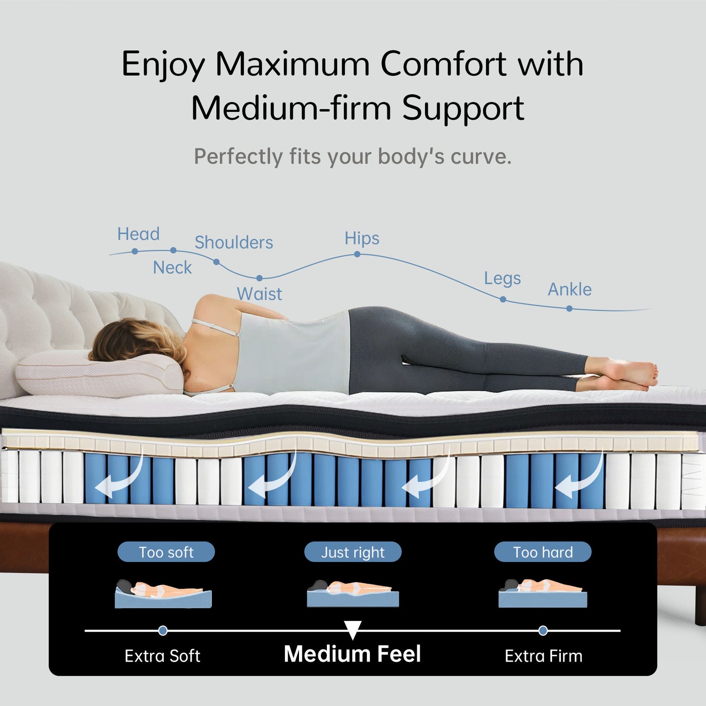 Bezzze Mattress 12" King, Full, Queen, Mattress Bed in a Box, Medium-Firm, Fiberglass Free