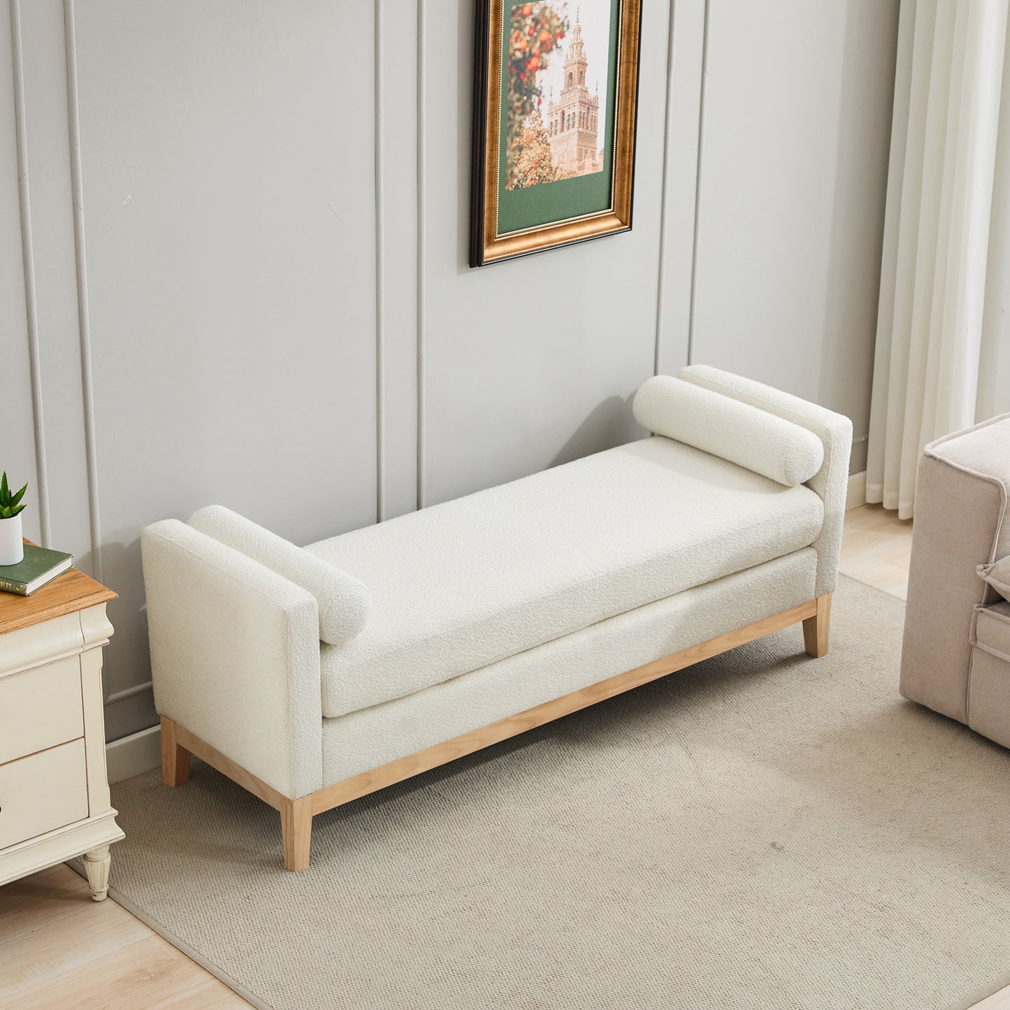 Bezzze Ivory Boucle Upholstered Bench
