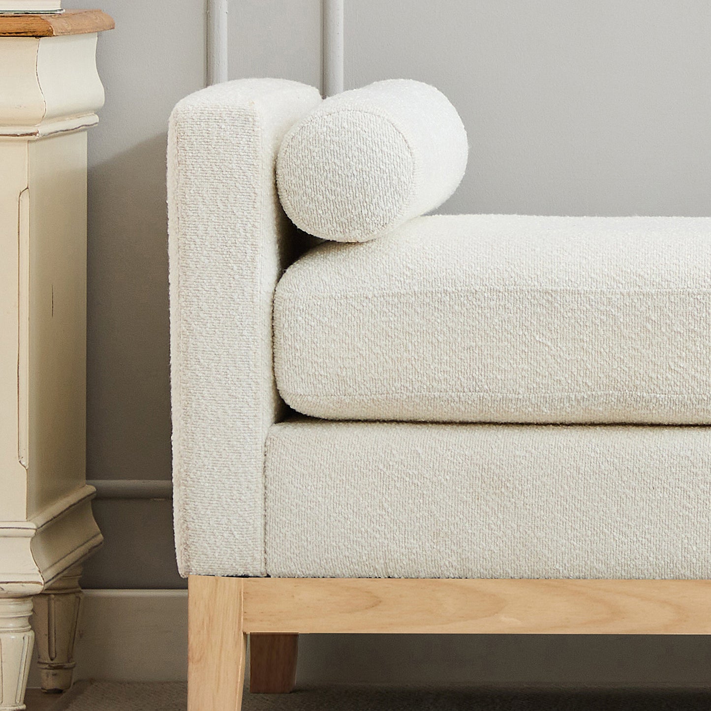 Bezzze Ivory Boucle Upholstered Bench