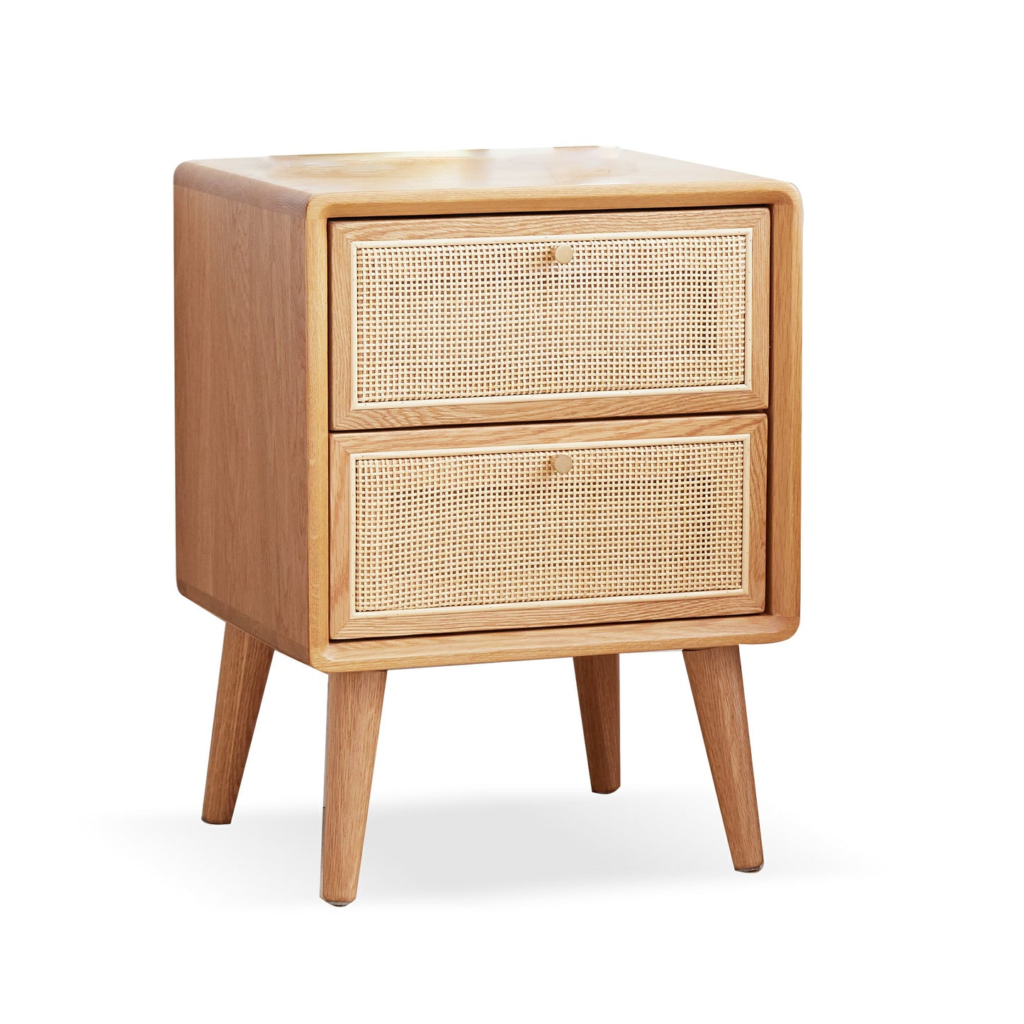 Bezzze Mid Century Modern Nightstands, Bedside Table with Rattan Decor Drawer, Boho End Table with Storage & Solid Wood Legs for Bedroom
