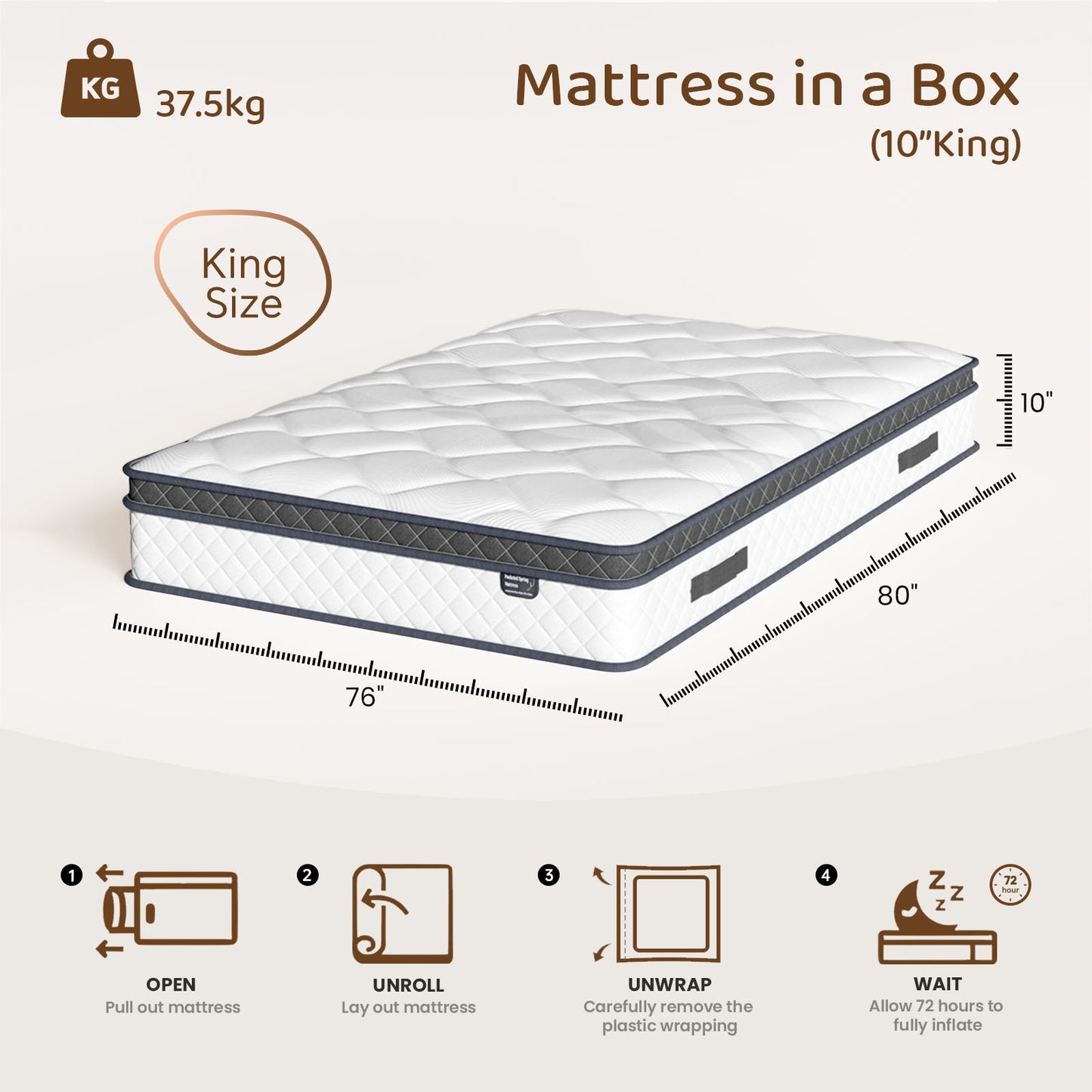 Bezzze Twin/Full/Queen/King Size Mattress, Hybrid Mattress Bed in a Box, Individually Pocket Springs & Breathable Memory Foam, Medium Firm, CertiPUR-US Certified