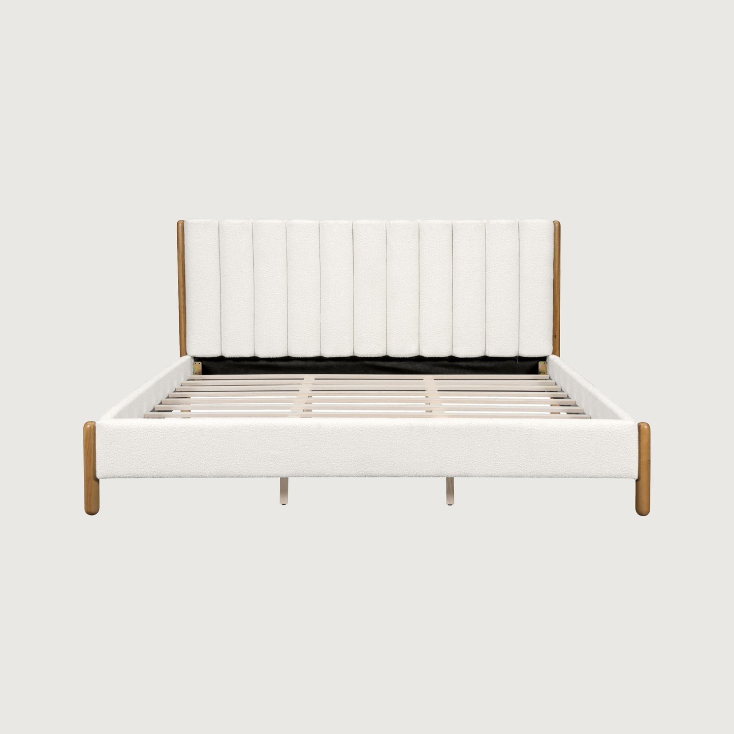 Bezzze King Size Bed Frame with Upholstered Thick Headboard, Solid Wooden Legs, White