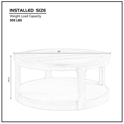 Bezzze 40inch Large Curved 2 Tier Traditional Round Circle Wooden Center Coffee Table,Rounded Table with Wheels,Mid Century Rustic Style Table for Living Room,Office,Apartment