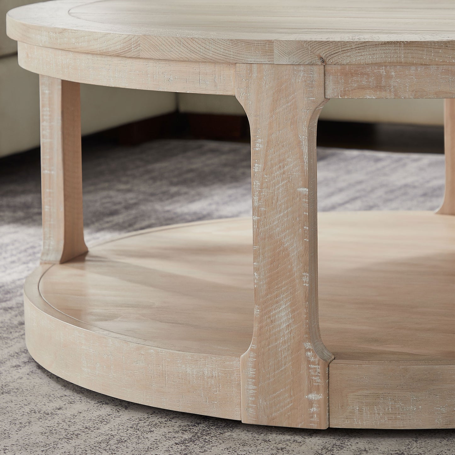 Bezzze 40inch Large Curved 2 Tier Traditional Round Circle Wooden Center Coffee Table,Rounded Table with Wheels,Mid Century Rustic Style Table for Living Room,Office,Apartment