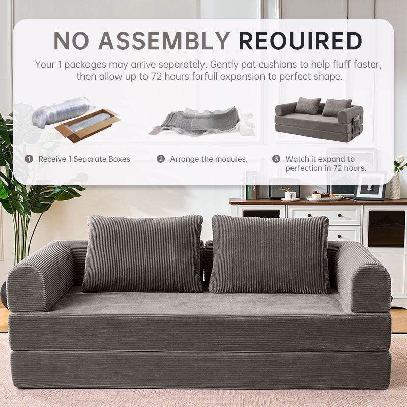 Oversized Plush “79'' 5-in-1 Boneless Convertible Sleeper Sofa Bed & loft bed | Ultra Soft Corduroy Cloud Couch with Huge Side Pocket | 4 Versatile Modes for Small Spaces - Guest Ready in Seconds & No Assembly!