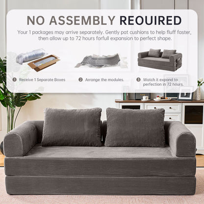 Oversized Plush “79'' 5-in-1 Boneless Convertible Sleeper Sofa Bed & loft bed | Ultra Soft Corduroy Cloud Couch with Huge Side Pocket | 4 Versatile Modes for Small Spaces - Guest Ready in Seconds & No Assembly!
