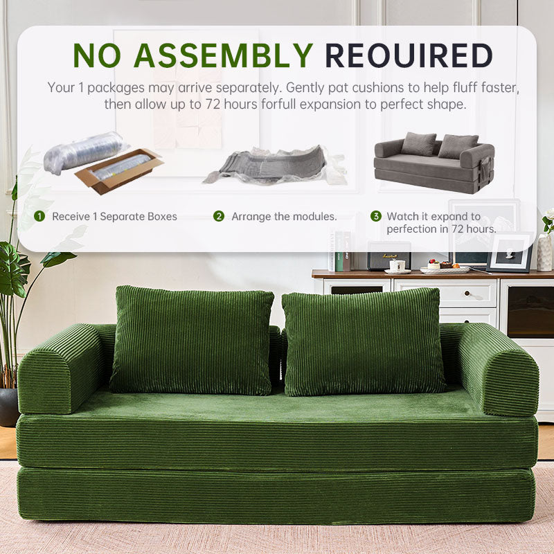 Oversized Plush “79'' 5-in-1 Boneless Convertible Sleeper Sofa Bed & loft bed | Ultra Soft Corduroy Cloud Couch with Huge Side Pocket | 4 Versatile Modes for Small Spaces - Guest Ready in Seconds & No Assembly!