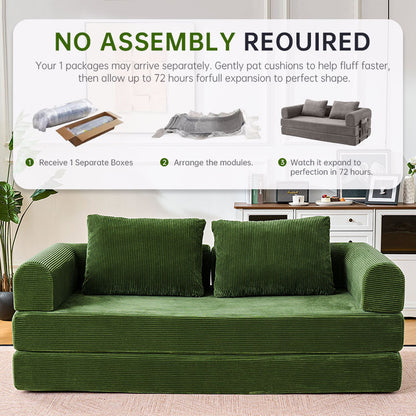 Oversized Plush “79'' 5-in-1 Boneless Convertible Sleeper Sofa Bed & loft bed | Ultra Soft Corduroy Cloud Couch with Huge Side Pocket | 4 Versatile Modes for Small Spaces - Guest Ready in Seconds & No Assembly!
