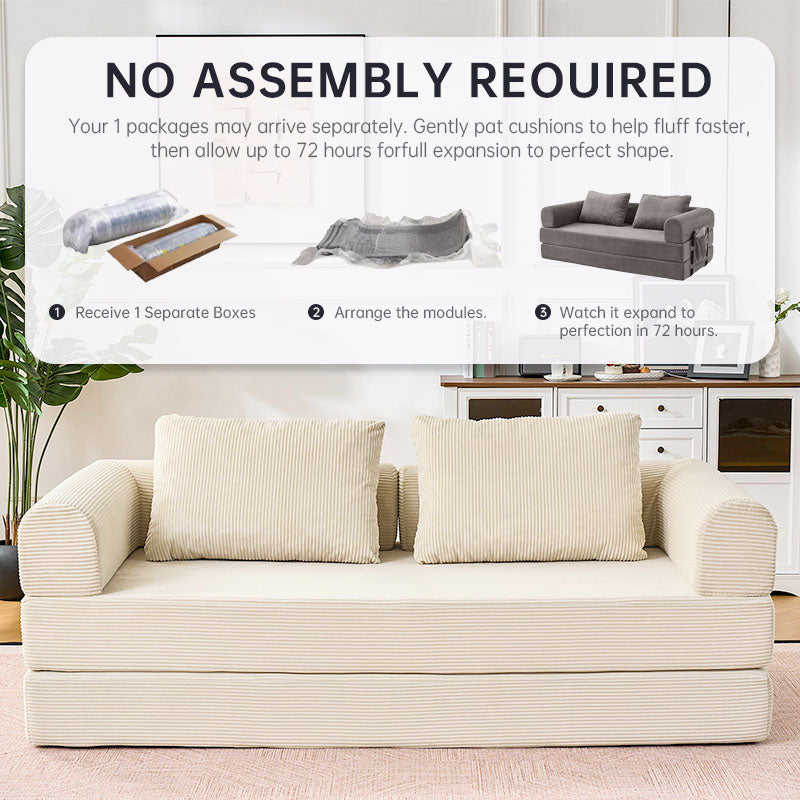 Oversized Plush “79'' 5-in-1 Boneless Convertible Sleeper Sofa Bed & loft bed | Ultra Soft Corduroy Cloud Couch with Huge Side Pocket | 4 Versatile Modes for Small Spaces - Guest Ready in Seconds & No Assembly!