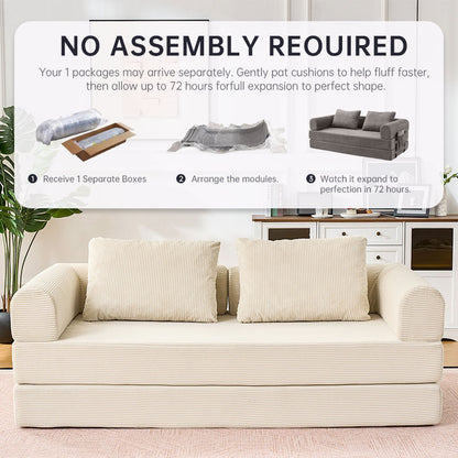 Oversized Plush “79'' 5-in-1 Boneless Convertible Sleeper Sofa Bed & loft bed | Ultra Soft Corduroy Cloud Couch with Huge Side Pocket | 4 Versatile Modes for Small Spaces - Guest Ready in Seconds & No Assembly!
