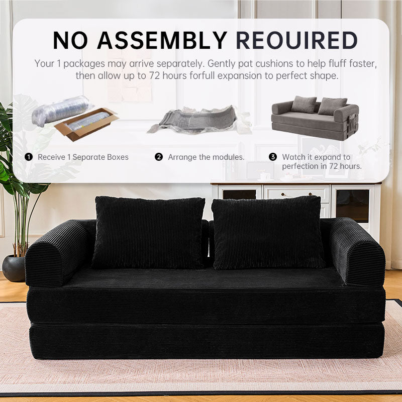 Oversized Plush “79'' 5-in-1 Boneless Convertible Sleeper Sofa Bed & loft bed | Ultra Soft Corduroy Cloud Couch with Huge Side Pocket | 4 Versatile Modes for Small Spaces - Guest Ready in Seconds & No Assembly!