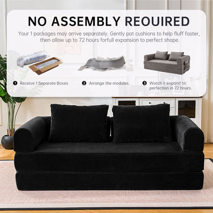 Oversized Plush “79'' 5-in-1 Boneless Convertible Sleeper Sofa Bed & loft bed | Ultra Soft Corduroy Cloud Couch with Huge Side Pocket | 4 Versatile Modes for Small Spaces - Guest Ready in Seconds & No Assembly!
