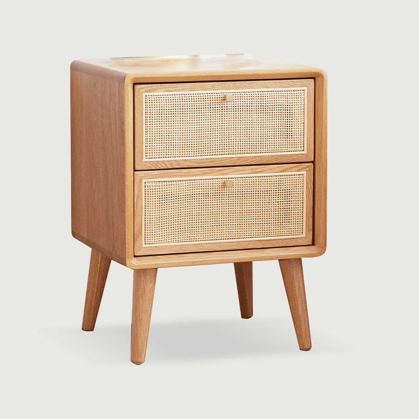Bezzze Mid Century Modern Nightstands, Bedside Table with Rattan Decor Drawer, Boho End Table with Storage & Solid Wood Legs for Bedroom