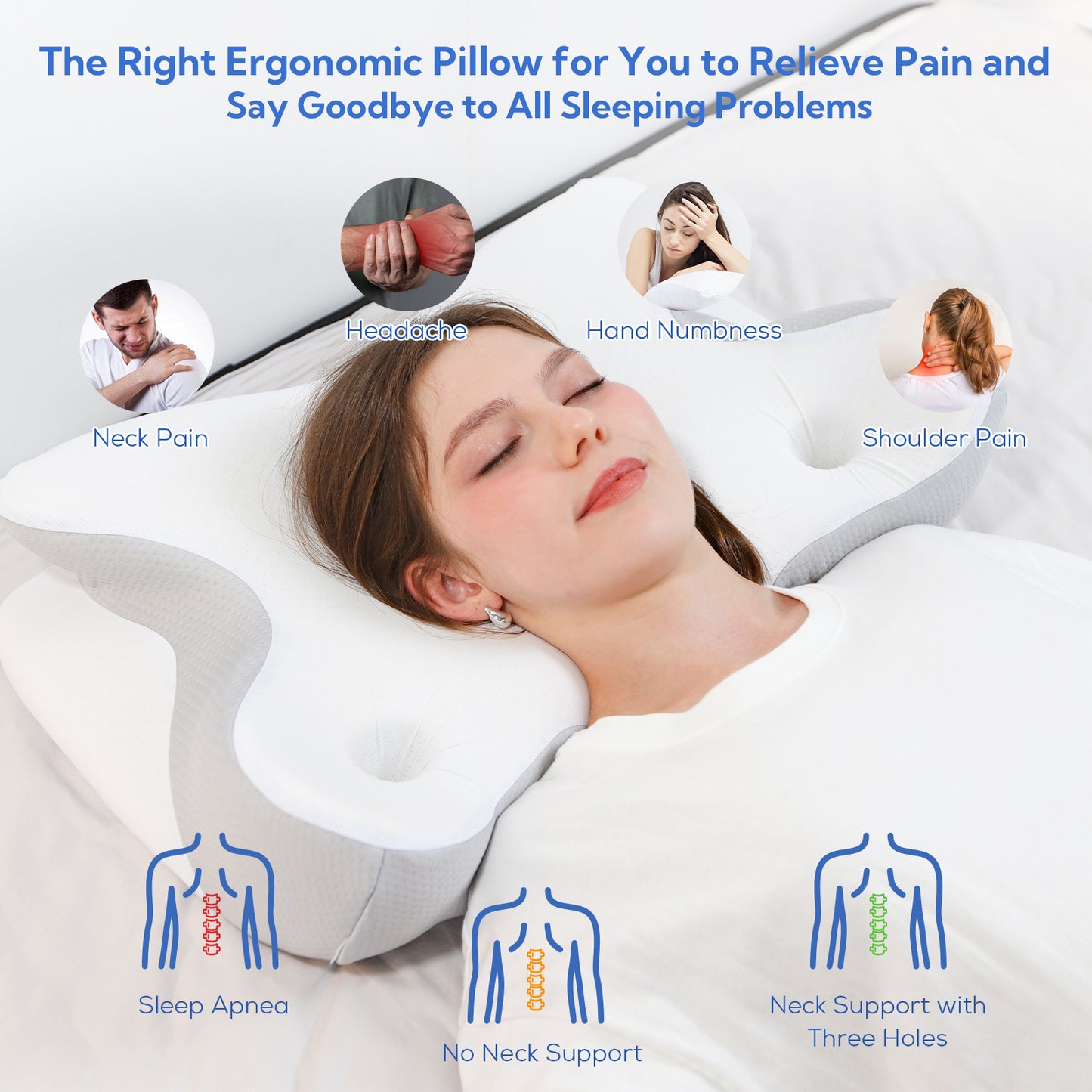 Cervical Neck Pillow for Sleeping, Ergonomic Side Sleeper Pillows