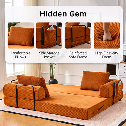 Oversized Plush “79'' 5-in-1 Boneless Convertible Sleeper Sofa Bed & loft bed | Ultra Soft Corduroy Cloud Couch with Huge Side Pocket | 4 Versatile Modes for Small Spaces - Guest Ready in Seconds & No Assembly!
