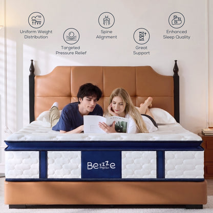 Bezzze Firm Queen Mattress, 12 Inch Hybrid Queen Size Mattress in a Box, Memory Foam and Individual Pocket Spring for Motion Isolation, Edge Support, Pressure Relief & CertiPUR-US Certified