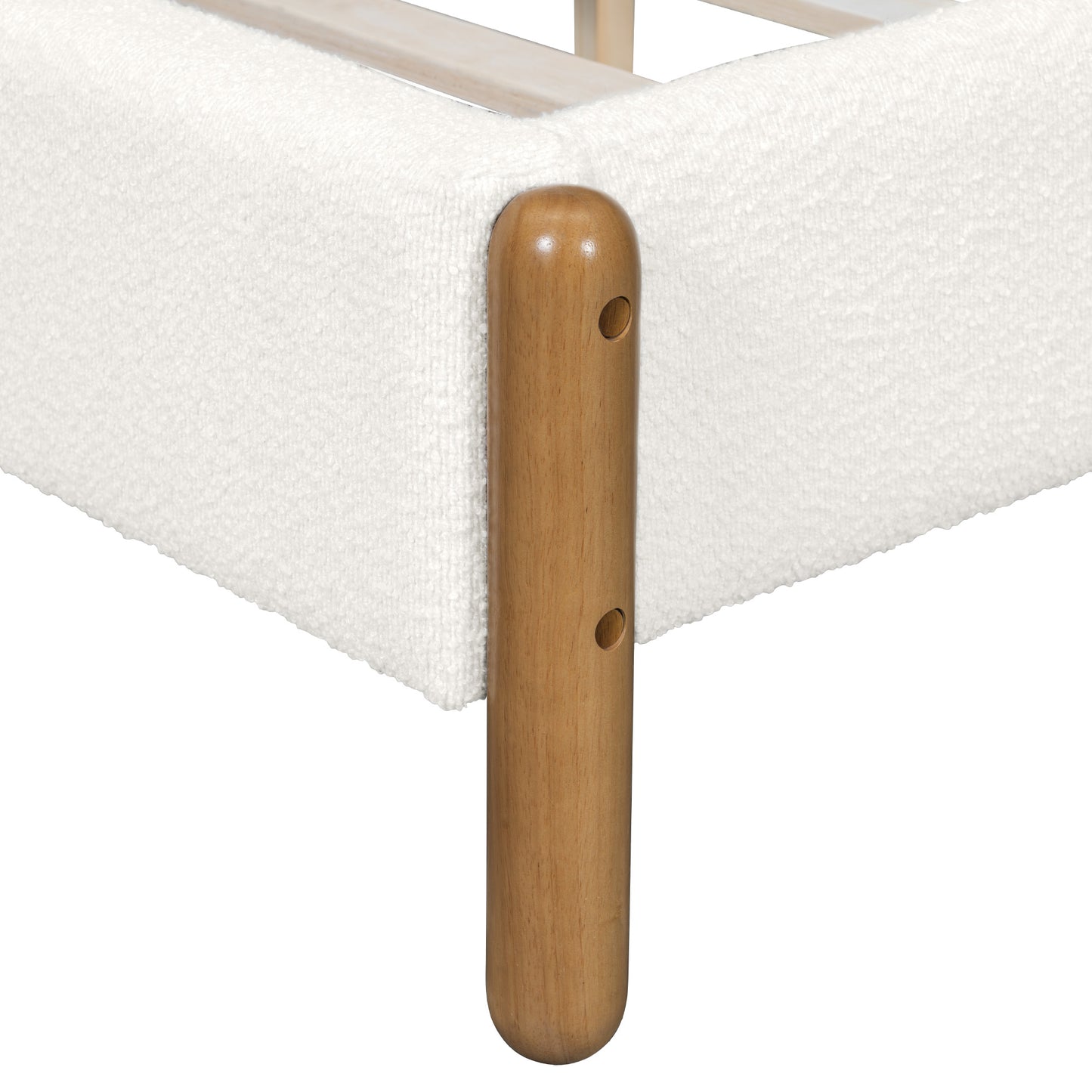 Bezzze King Size Bed Frame with Upholstered Thick Headboard, Solid Wooden Legs, White