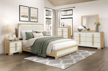 Bezzze Bed Frame, Contemporary Natural and White Finish, Queen Size