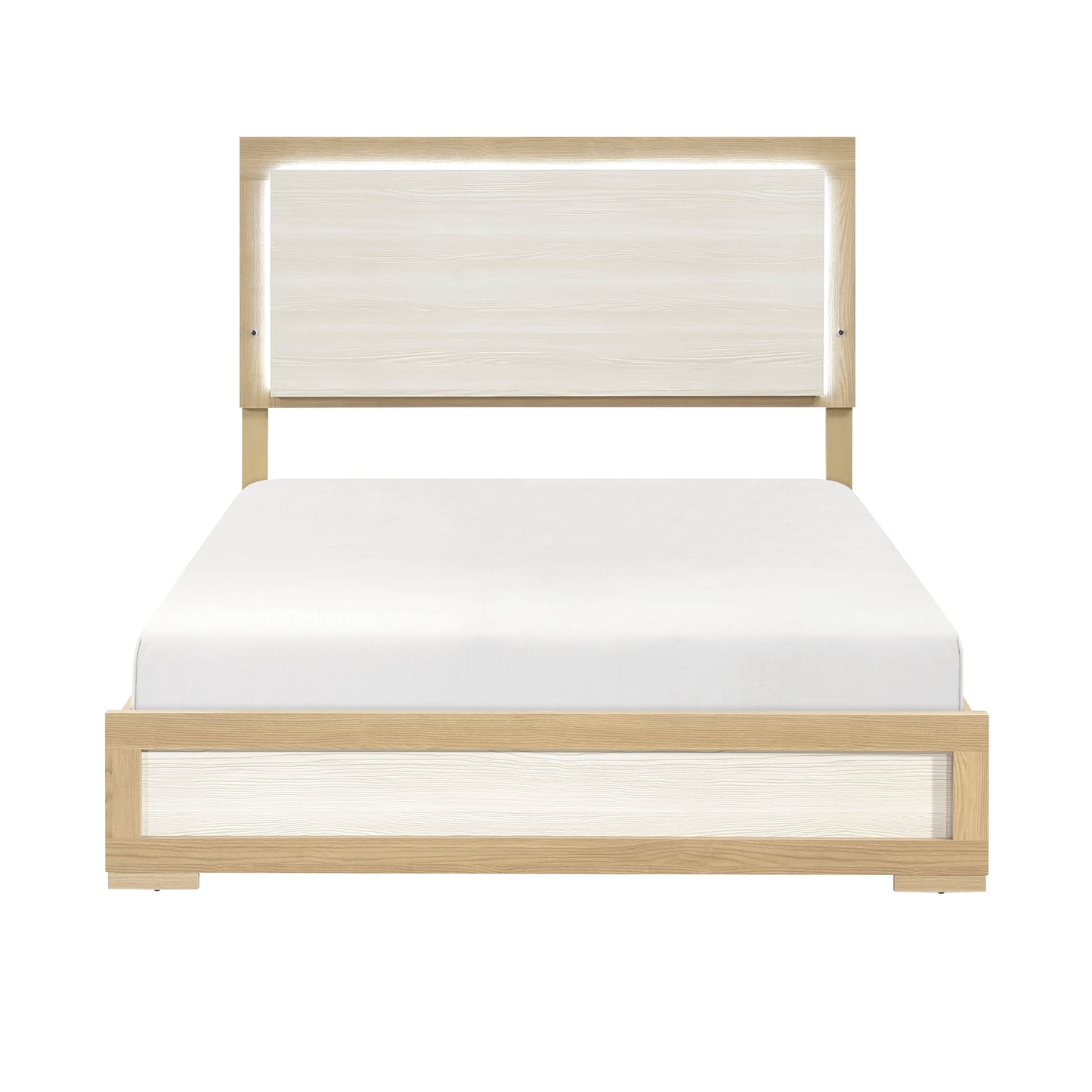 Bezzze Bed Frame, Contemporary Natural and White Finish, Queen Size
