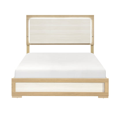 Bezzze Bed Frame, Contemporary Natural and White Finish, Queen Size