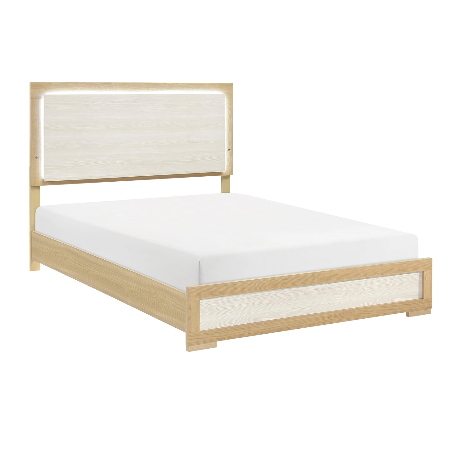 Bezzze Bed Frame, Contemporary Natural and White Finish, Queen Size