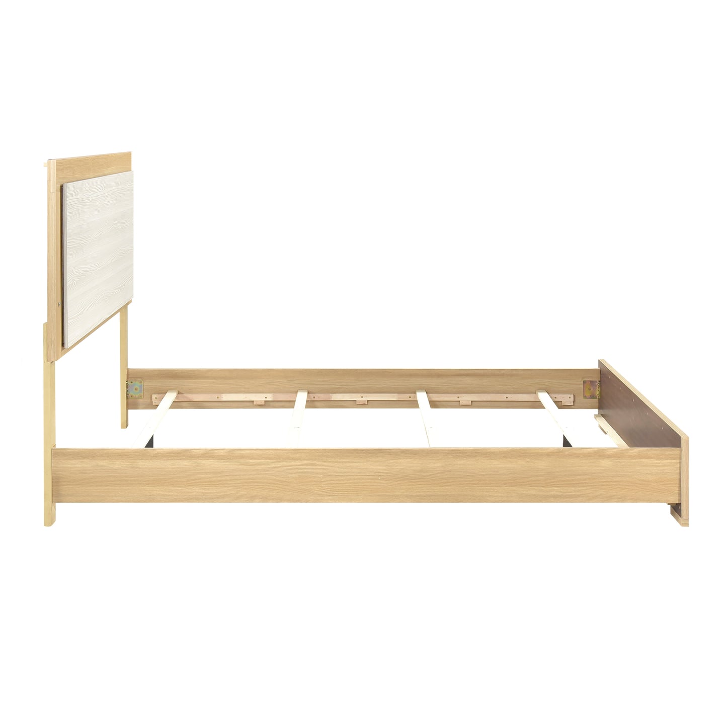 Bezzze Bed Frame, Contemporary Natural and White Finish, Queen Size