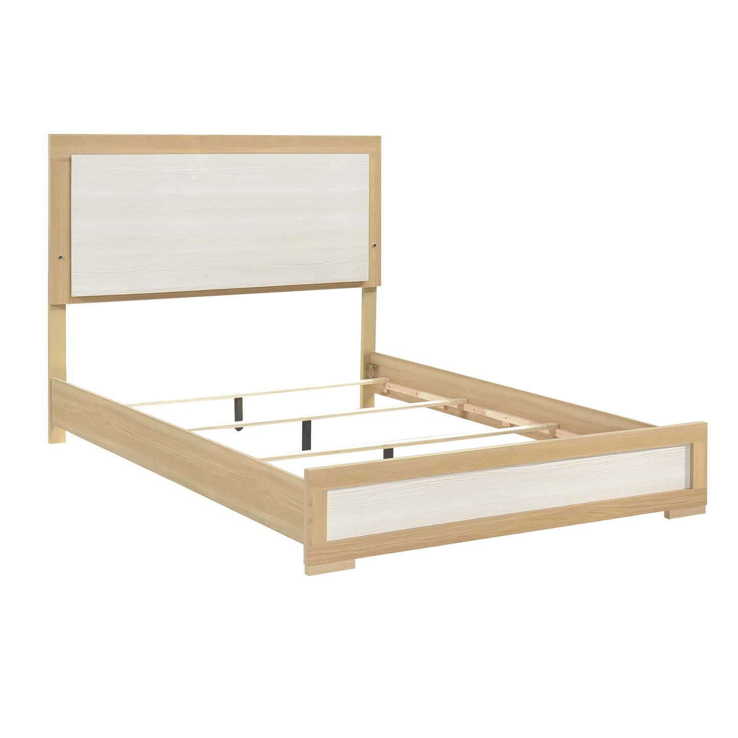 Bezzze Bed Frame, Contemporary Natural and White Finish, Queen Size