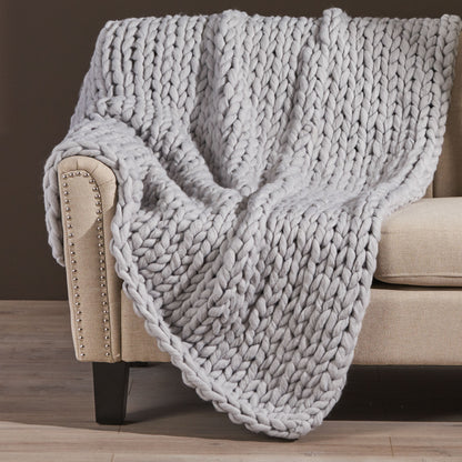 Bezzze Knit Throw, Solid Neutral Vibe Textured Blanket for Home Decor, 50 x 60 in, Light Grey