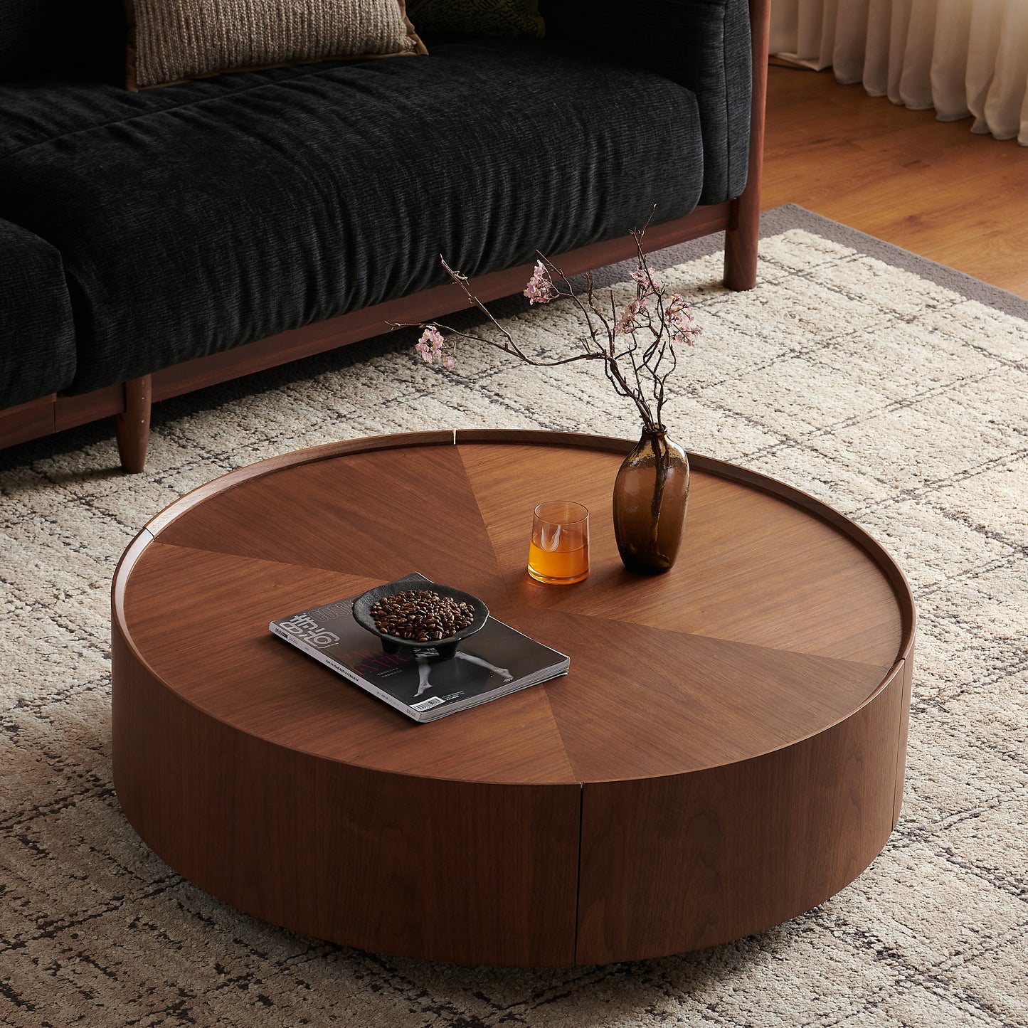 Bezzze coffee tables, circular walnut design, suitable for living rooms, walnut material, suitable for bedrooms, living rooms, and offices