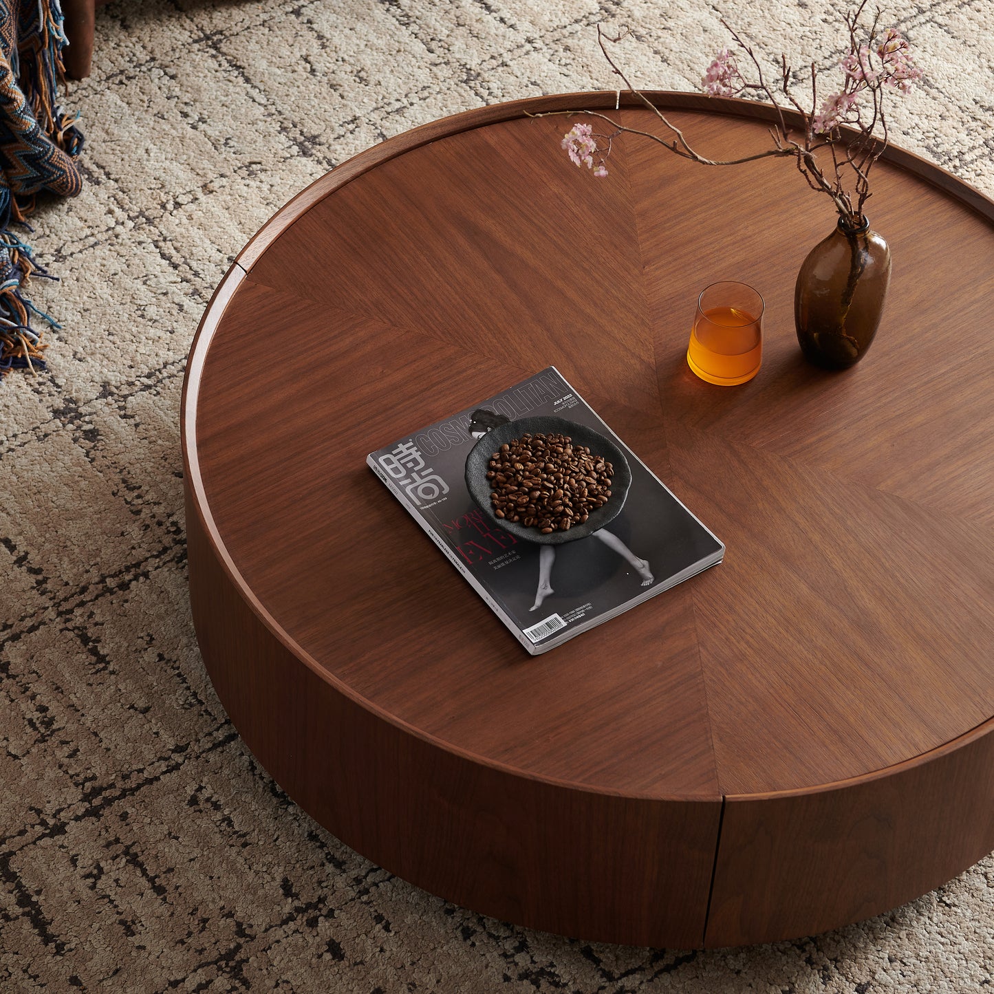 Bezzze coffee tables, circular walnut design, suitable for living rooms, walnut material, suitable for bedrooms, living rooms, and offices
