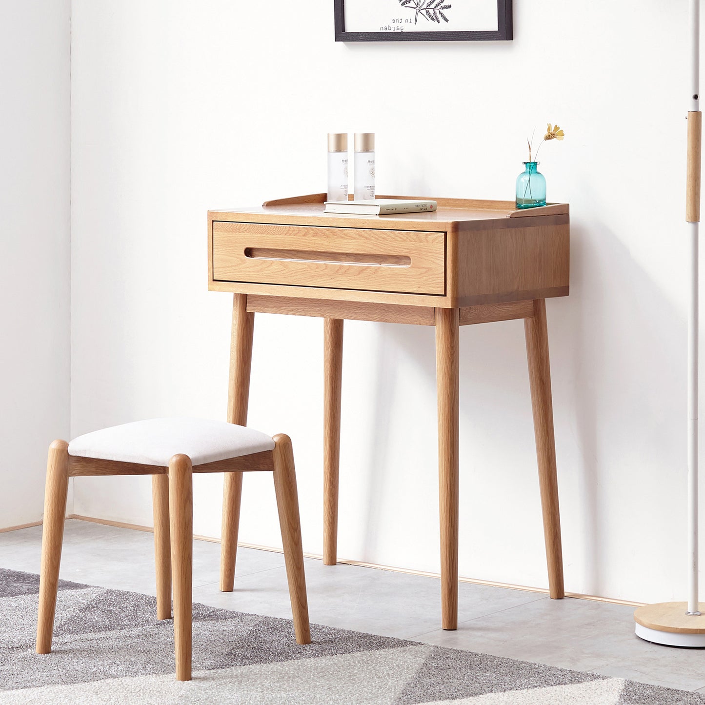 Bezzze Makeup Vanity Desk with Pull-Out Drawer, Solid Wood Vanity Desk for bedrooms