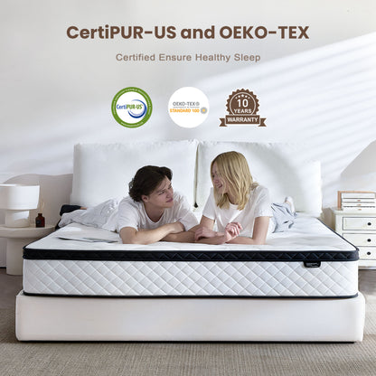 Bezzze 10-12 Inch Queen Size Mattress - CertiPUR-US Certified Hybrid Memory Foam for Back Pain Relief, Medium Firm Support & Motion Isolation