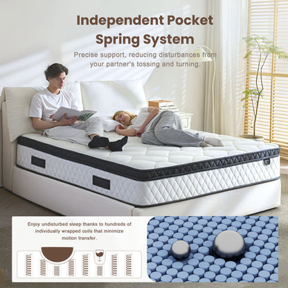 Bezzze 10-12 Inch Queen Size Mattress - CertiPUR-US Certified Hybrid Memory Foam for Back Pain Relief, Medium Firm Support & Motion Isolation
