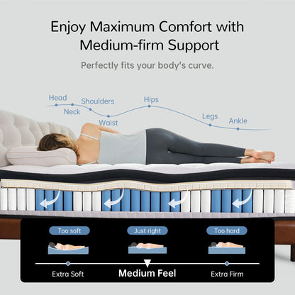 Bezzze Mattress 12" King, Full, Queen, Mattress Bed in a Box, Medium-Firm, Fiberglass Free