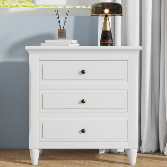 Bezzze 28''painted Nightstand with 3 Drawers and Smooth Gliding Rails ,Simple Bedside Cabinet with Metal handle, Minimalist Sofa Side Table with rubber legs for Bedroom Sofa Couch Office