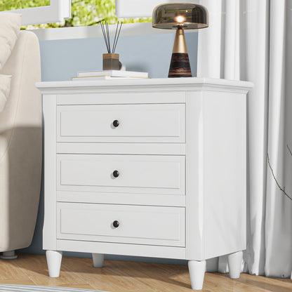 Bezzze 28''painted Nightstand with 3 Drawers and Smooth Gliding Rails ,Simple Bedside Cabinet with Metal handle, Minimalist Sofa Side Table with rubber legs for Bedroom Sofa Couch Office