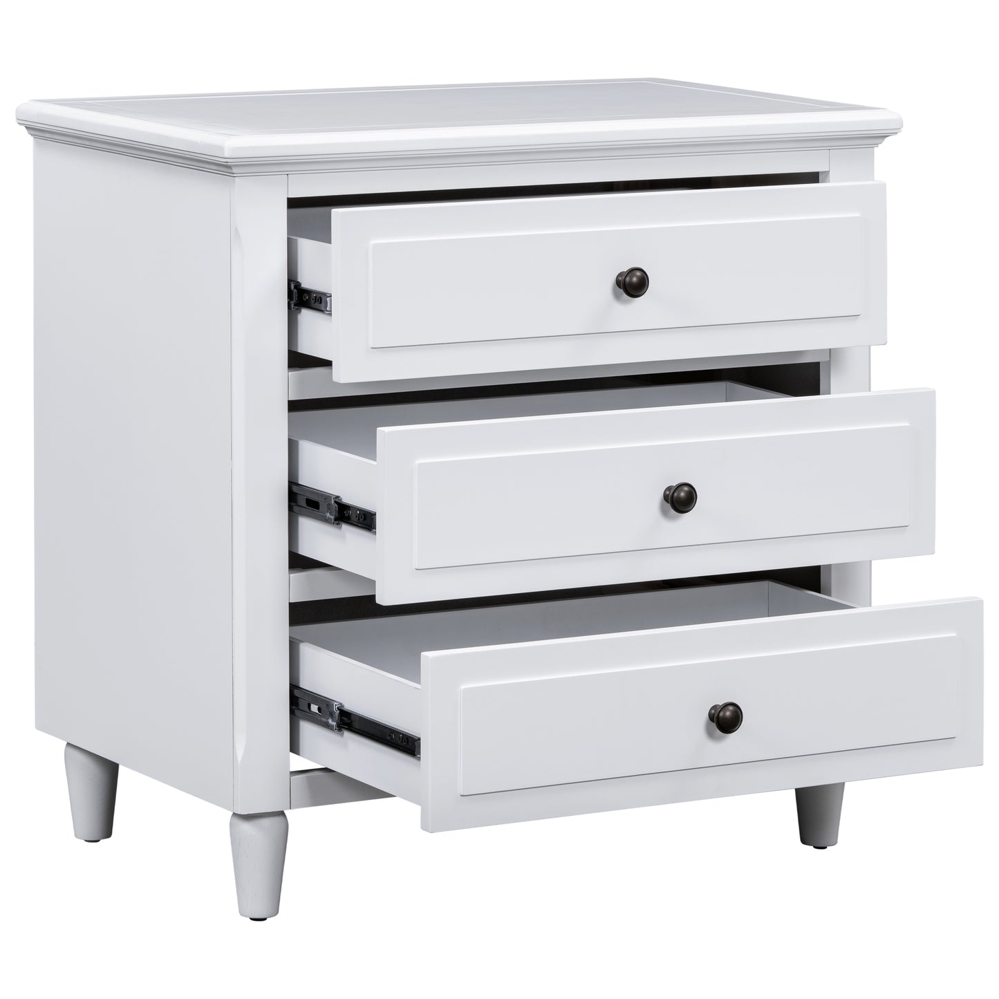 Bezzze 28''painted Nightstand with 3 Drawers and Smooth Gliding Rails ,Simple Bedside Cabinet with Metal handle, Minimalist Sofa Side Table with rubber legs for Bedroom Sofa Couch Office