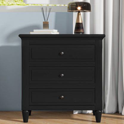 Bezzze 28''painted Nightstand with 3 Drawers and Smooth Gliding Rails ,Simple Bedside Cabinet with Metal handle, Minimalist Sofa Side Table with rubber legs for Bedroom Sofa Couch Office