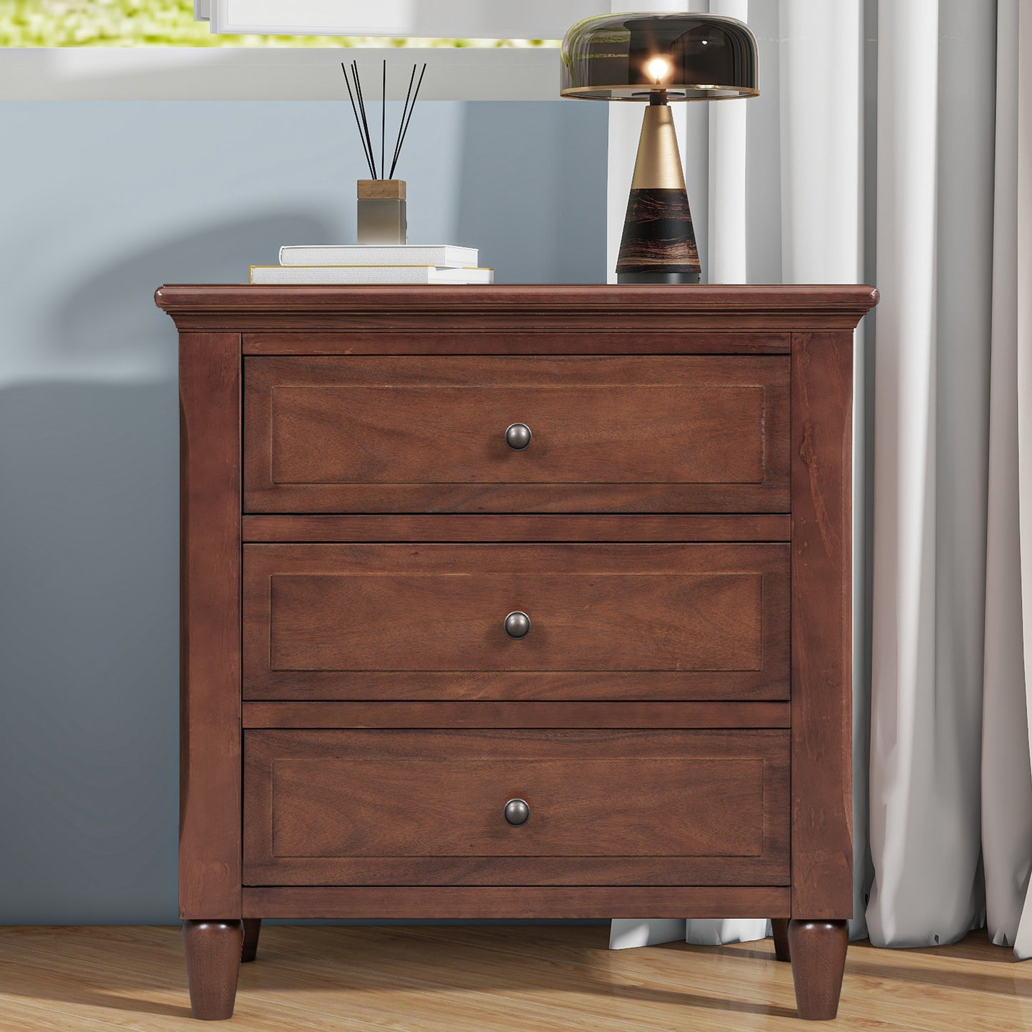 Bezzze 28''painted Nightstand with 3 Drawers and Smooth Gliding Rails ,Simple Bedside Cabinet with Metal handle, Minimalist Sofa Side Table with rubber legs for Bedroom Sofa Couch Office