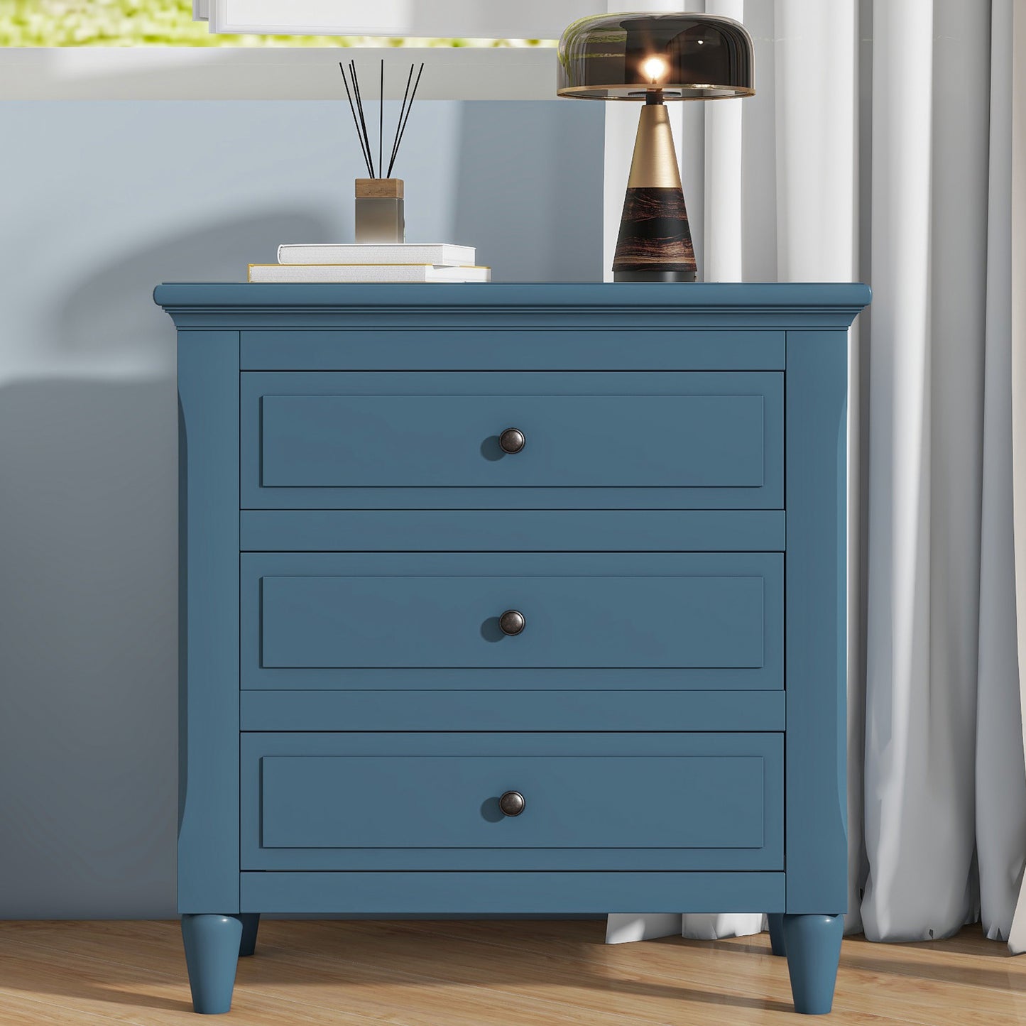 Bezzze 28''painted Nightstand with 3 Drawers and Smooth Gliding Rails ,Simple Bedside Cabinet with Metal handle, Minimalist Sofa Side Table with rubber legs for Bedroom Sofa Couch Office