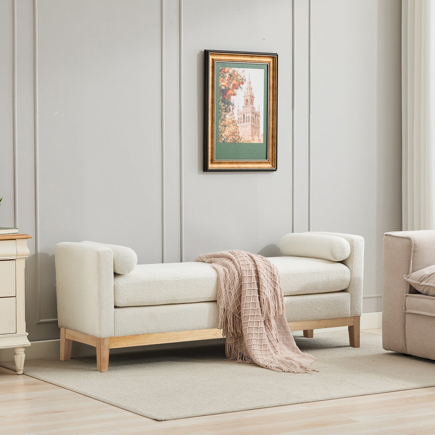 Bezzze Ivory Boucle Upholstered Bench