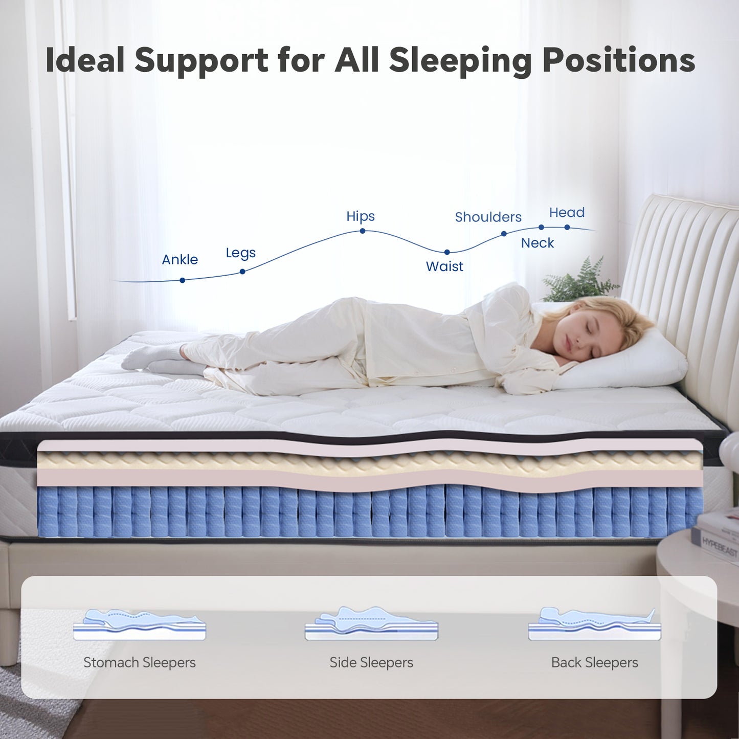 Bezzze Twin/Full/Queen/King Size Mattress, Hybrid Mattress Bed in a Box, Individually Pocket Springs & Breathable Memory Foam, Medium Firm, CertiPUR-US Certified